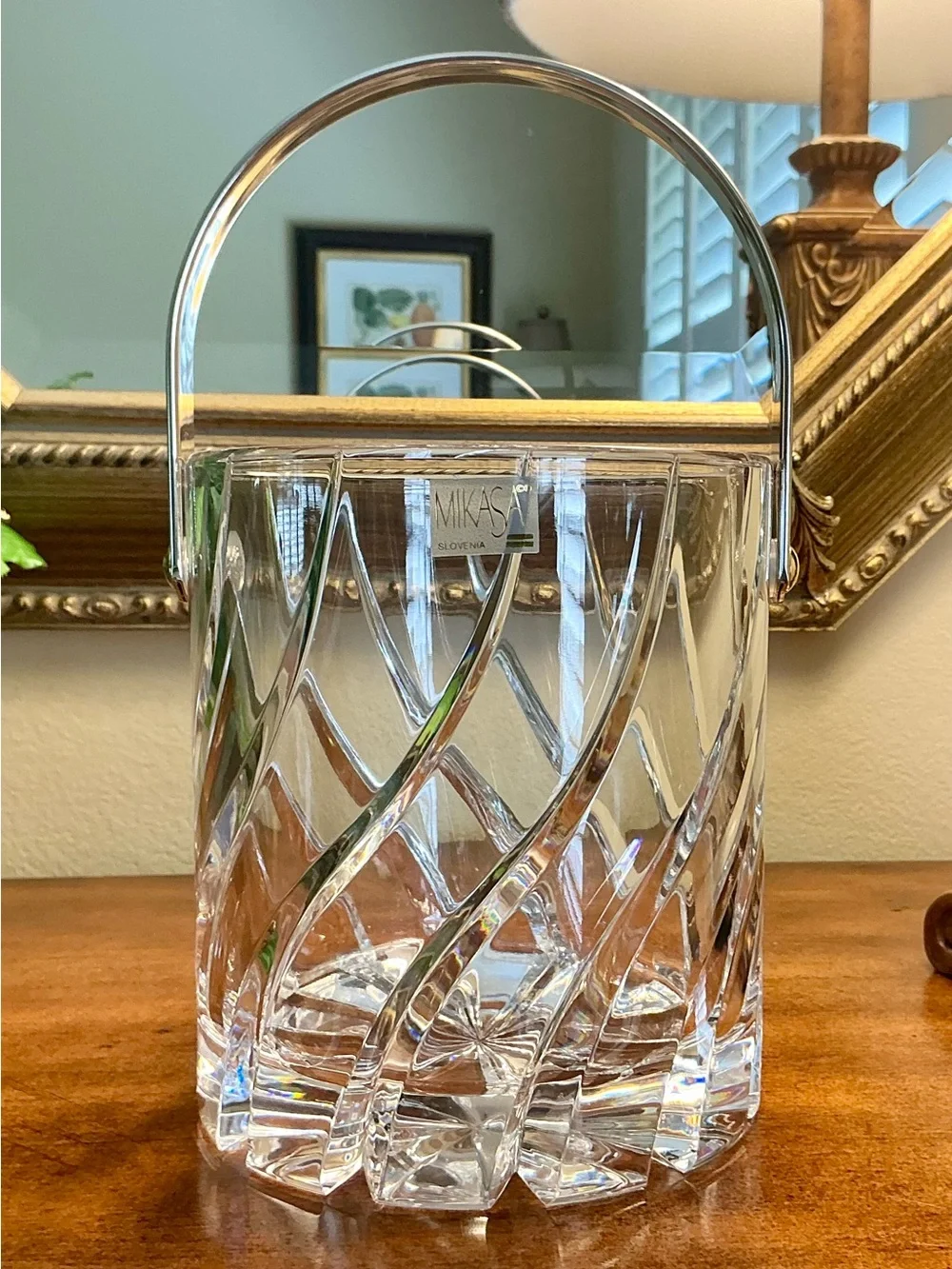 Vintage Mikasa “Olympus” 24% lead Crystal Ice Bucket with Silver Handle 6”